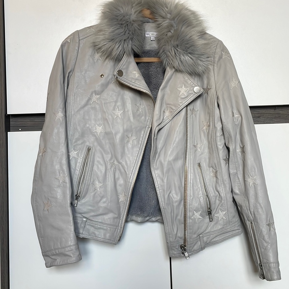 Sam Sipos leather and faux fur star embellished jacket
